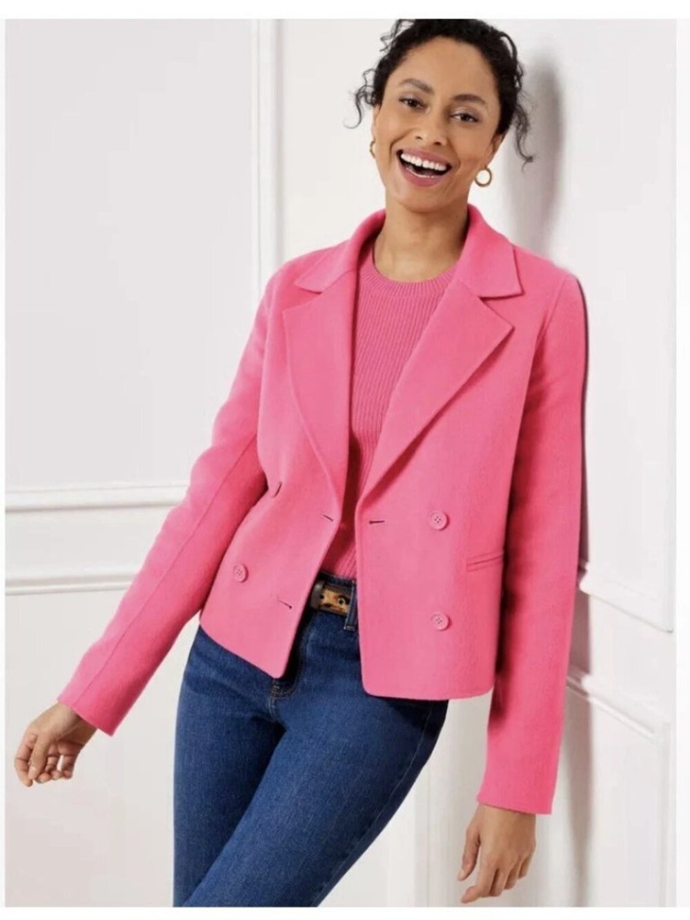 NWT Talbots Plus Size 14W Pink Double Face Wool Blend Flannel Blazer Jacket NEW
